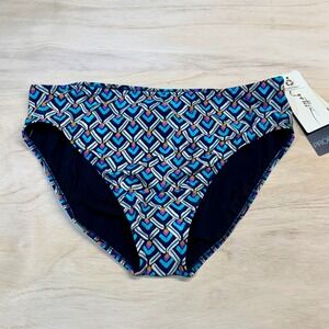 NWT Profile by Gottex Womens Bikini Swim Bottom Blue Geometric Chevron Size 14